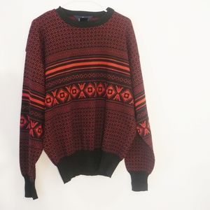 HERMAN'S VTG Red/Black Wool Crewneck Ski Sweater